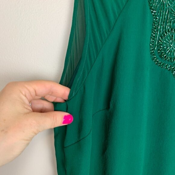Trina Turk Green Silk Beaded Countess Blouson Mini Dress Size 6 - Picture 4 of 11